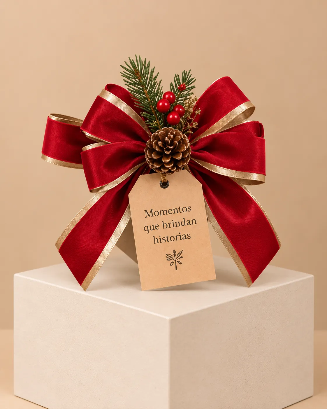 Moño navideño y tarjeta personalizada